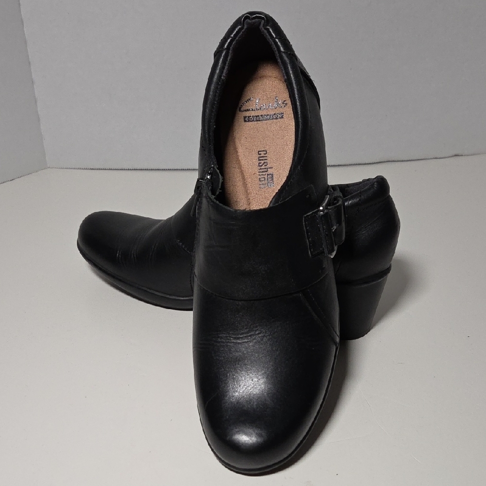Clarks Black Leather Ankle Boots with Buckle 9.5